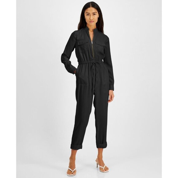 INC International Concepts Tie Utility Jumpsuit, Deep Black, Sz. 14 - Picture 1 of 9